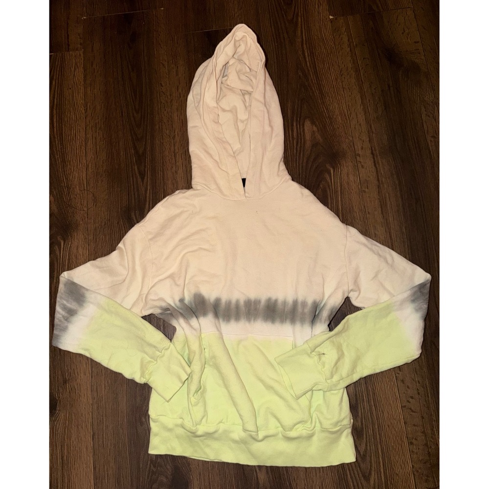 Monrow Hoodie Womens Small Cream Green Tie Dye Dip Dye Pullover